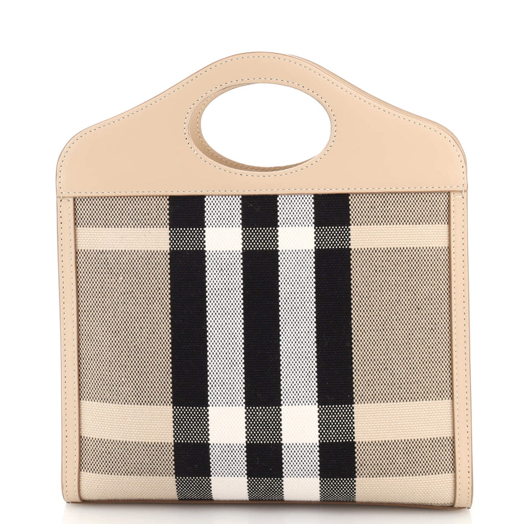 Pocket Tote Check Canvas with Leather Mini