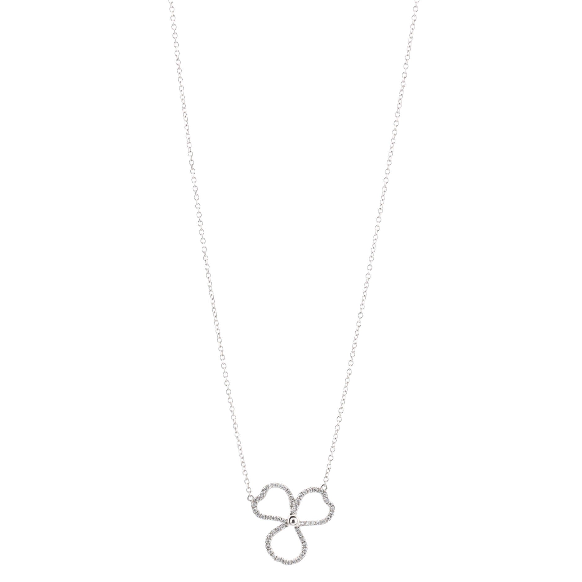 Open Paper Flower Pendant Necklace Platinum and Diamonds Small