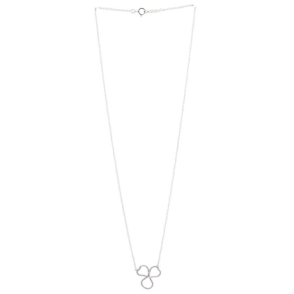 Open Paper Flower Pendant Necklace Platinum and Diamonds Small