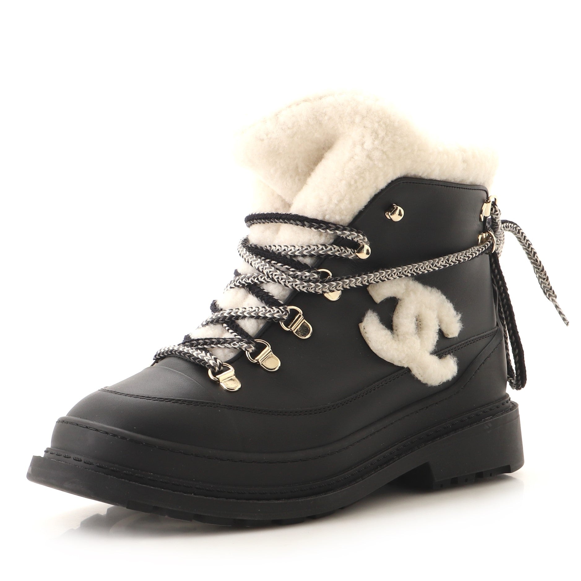 Women's CC Lace-Up Winter Boots Leather and Shearling