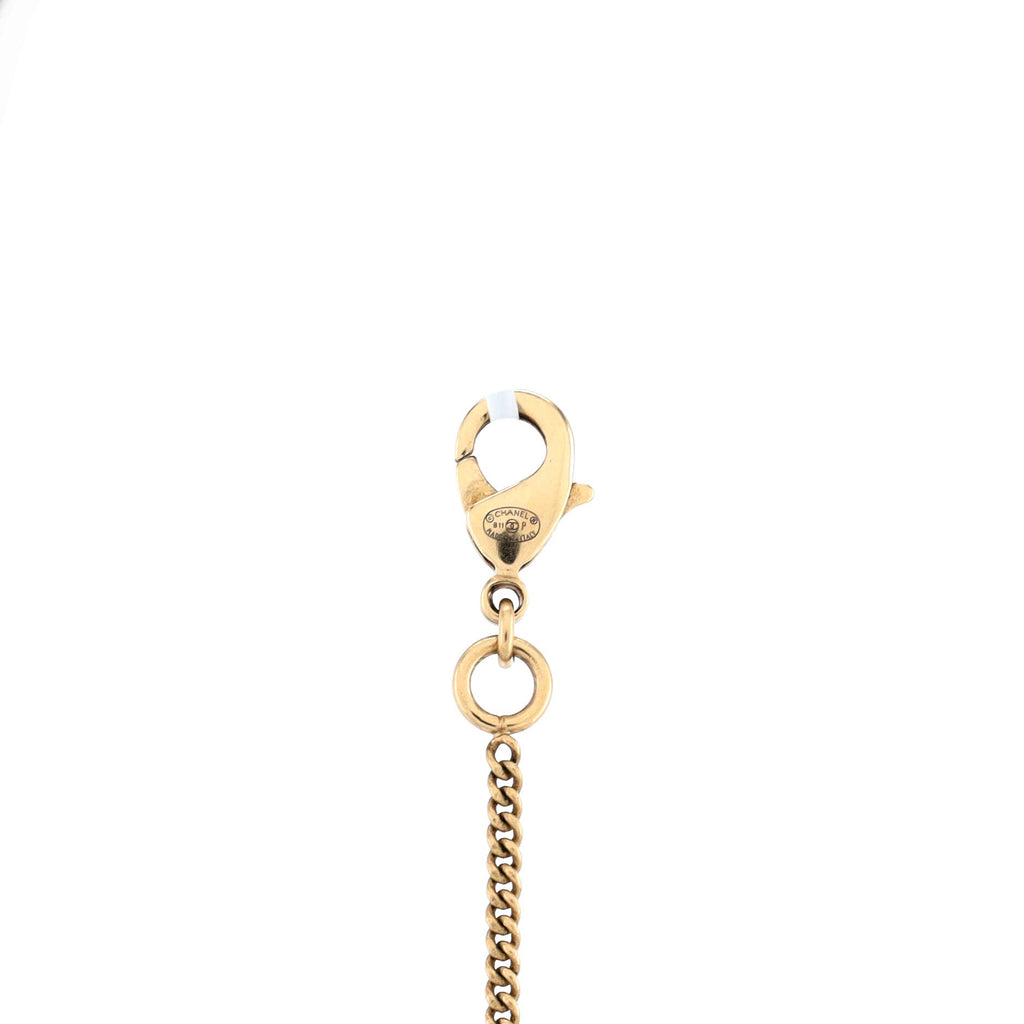 CC Long Pendant Necklace Crystal Embellished Metal and Enamel