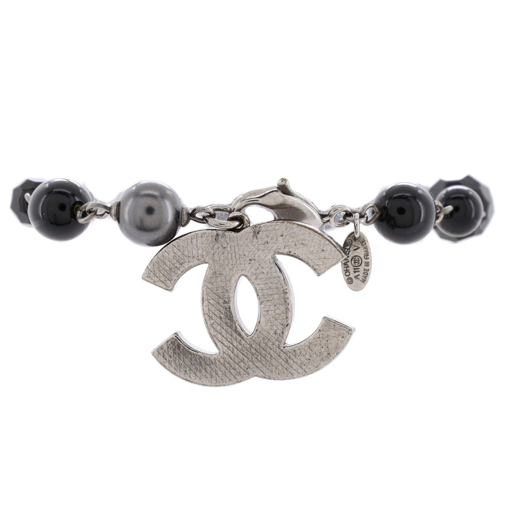 CC Charm Bracelet Metal with Faux Pearls and Beads