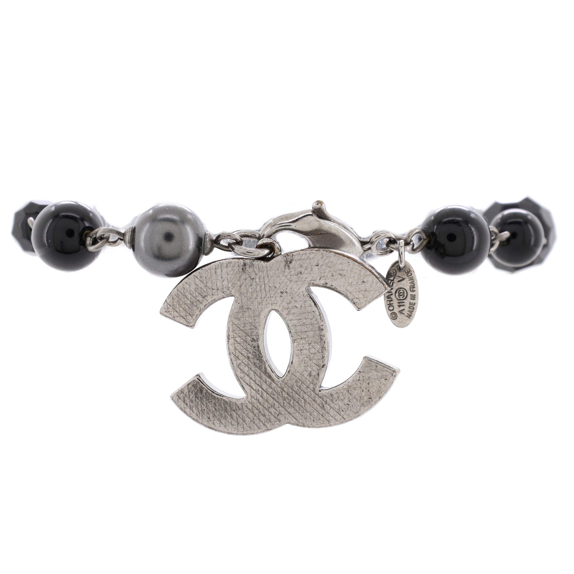 CC Charm Bracelet Metal with Faux Pearls and Beads
