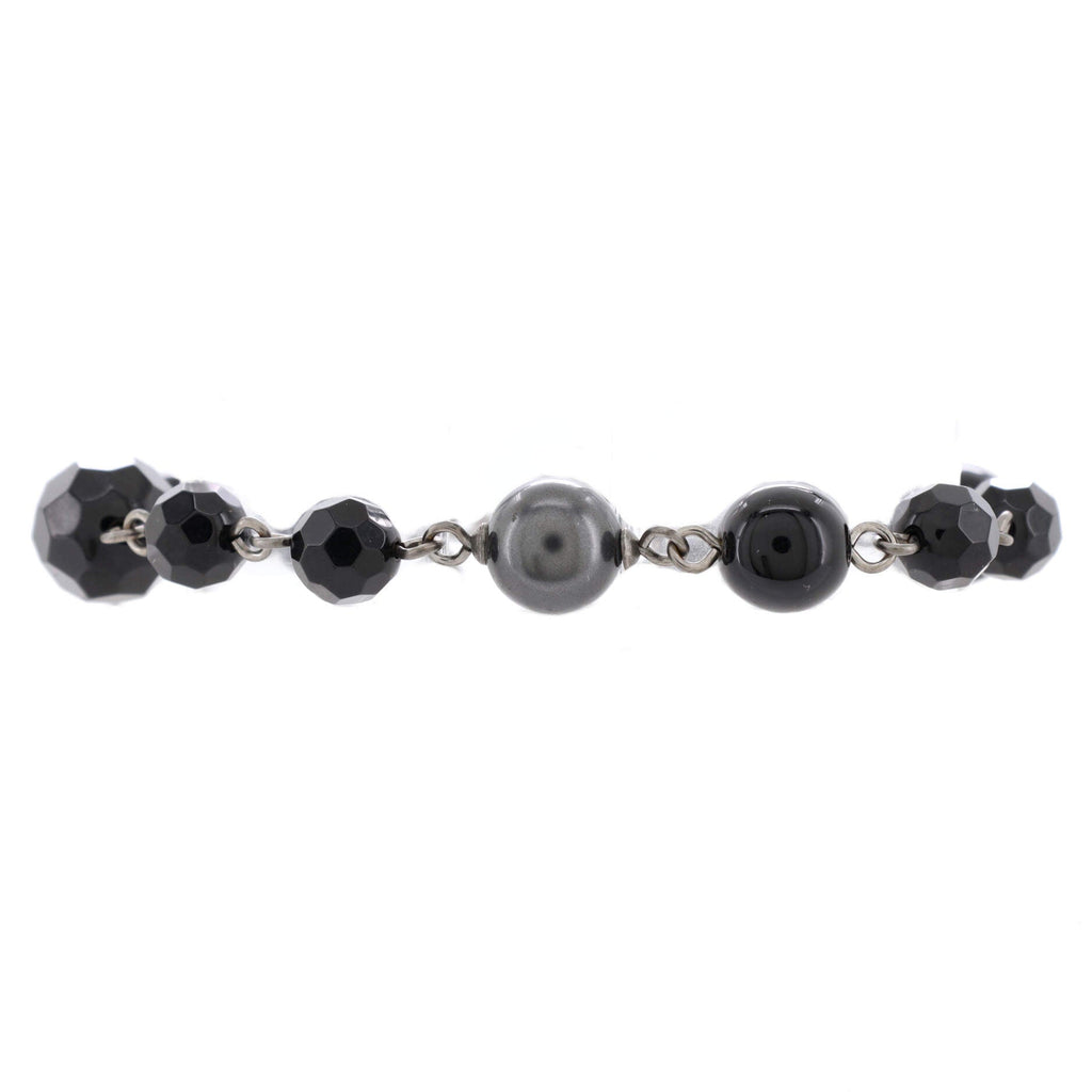 CC Charm Bracelet Metal with Faux Pearls and Beads