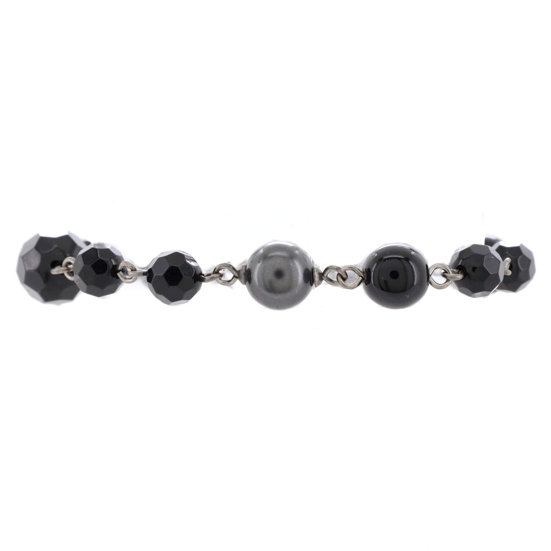 CC Charm Bracelet Metal with Faux Pearls and Beads