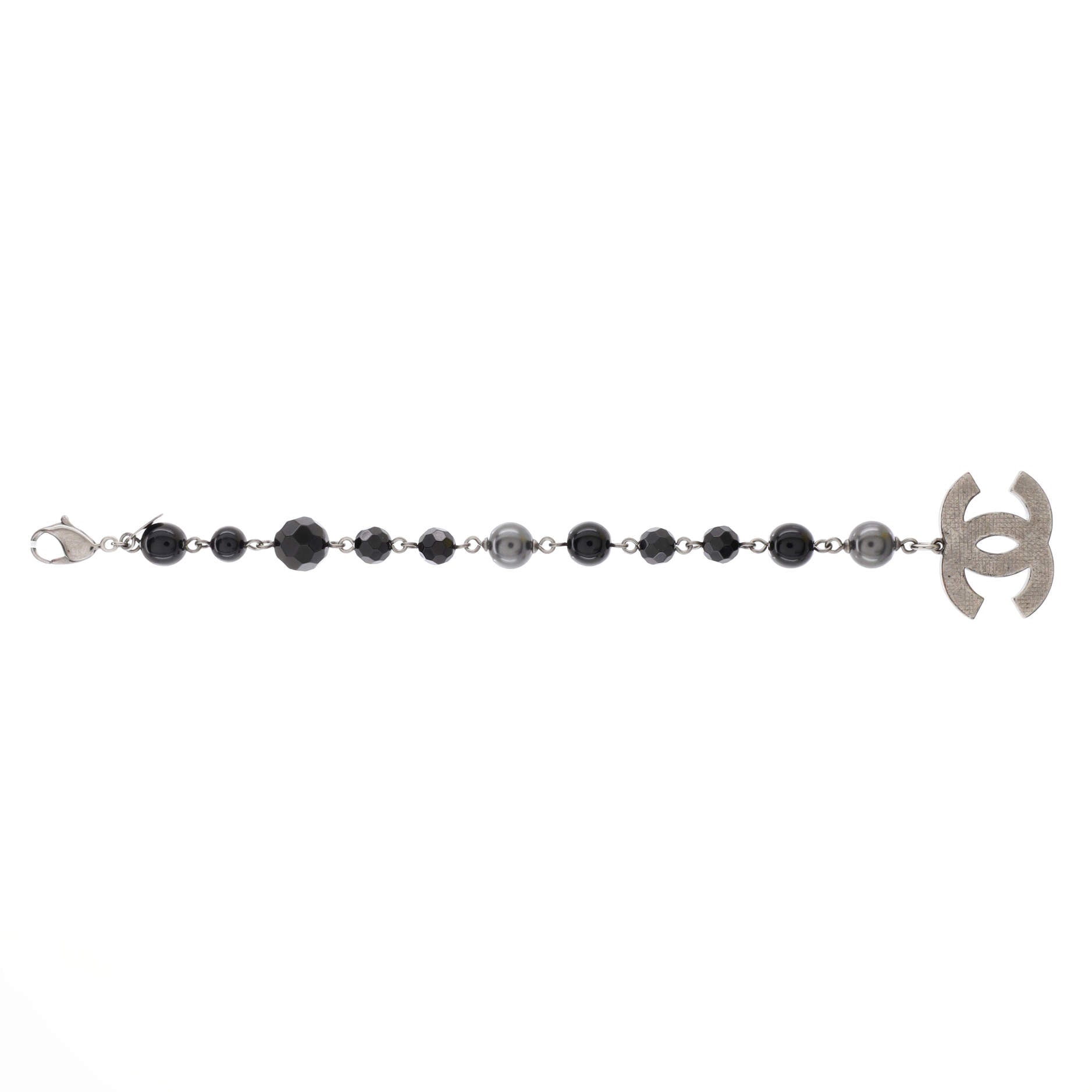 CC Charm Bracelet Metal with Faux Pearls and Beads