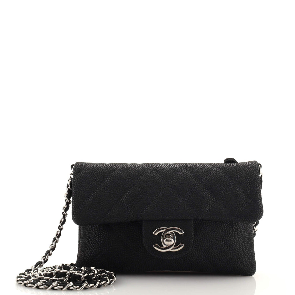 CC Chain Zip Flap Bag Quilted Matte Caviar Mini