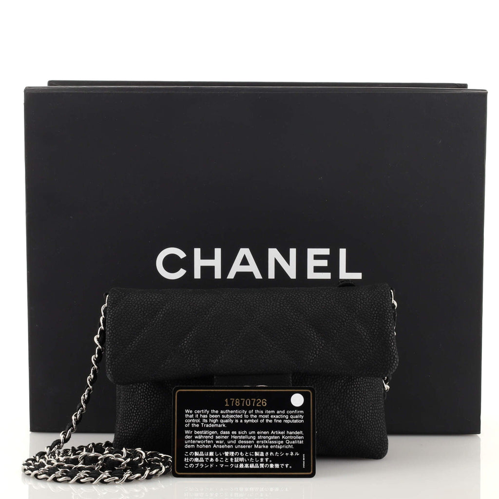 CC Chain Zip Flap Bag Quilted Matte Caviar Mini