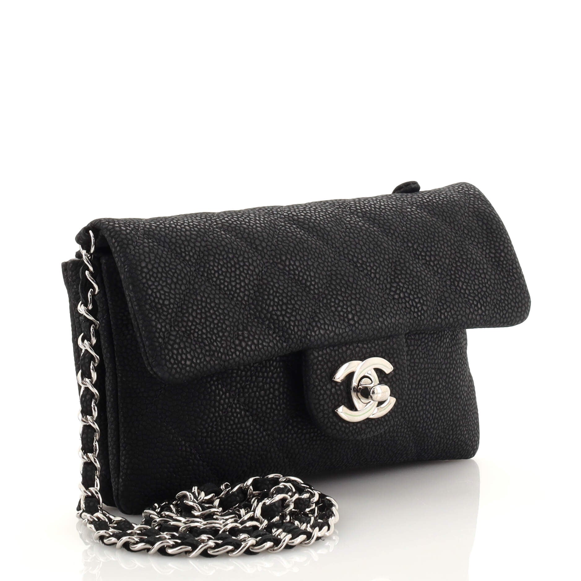 CC Chain Zip Flap Bag Quilted Matte Caviar Mini