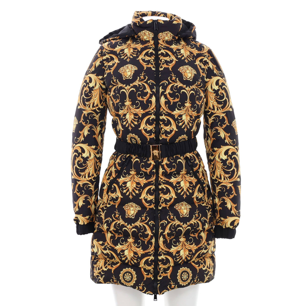 Women's Barocco Long Puffer Coat Quilted Printed Nylon with Down Blend