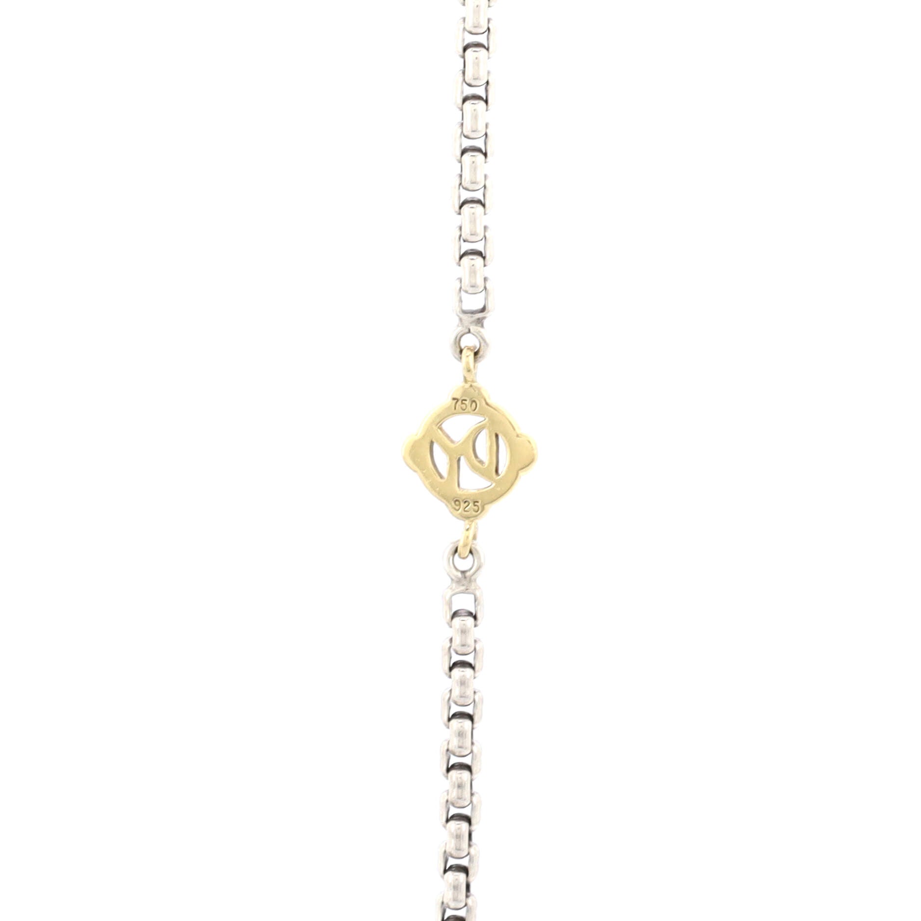 Logo Station Box Chain Necklace Sterling Silver with 14K Yellow Gold