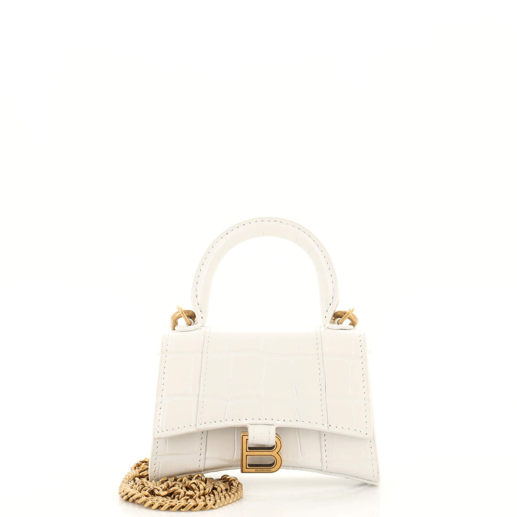 Hourglass Top Handle Bag Crocodile Embossed Leather Mini