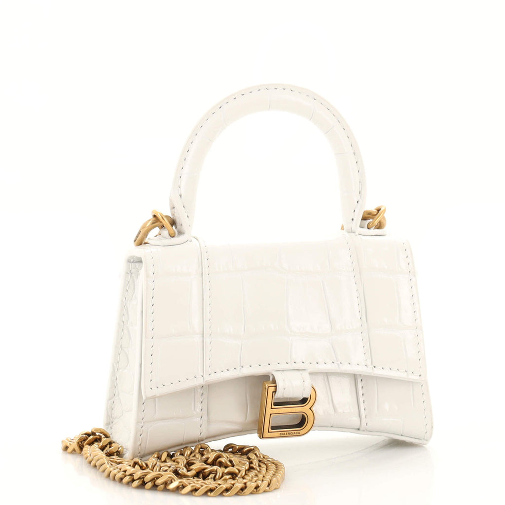 Hourglass Top Handle Bag Crocodile Embossed Leather Mini