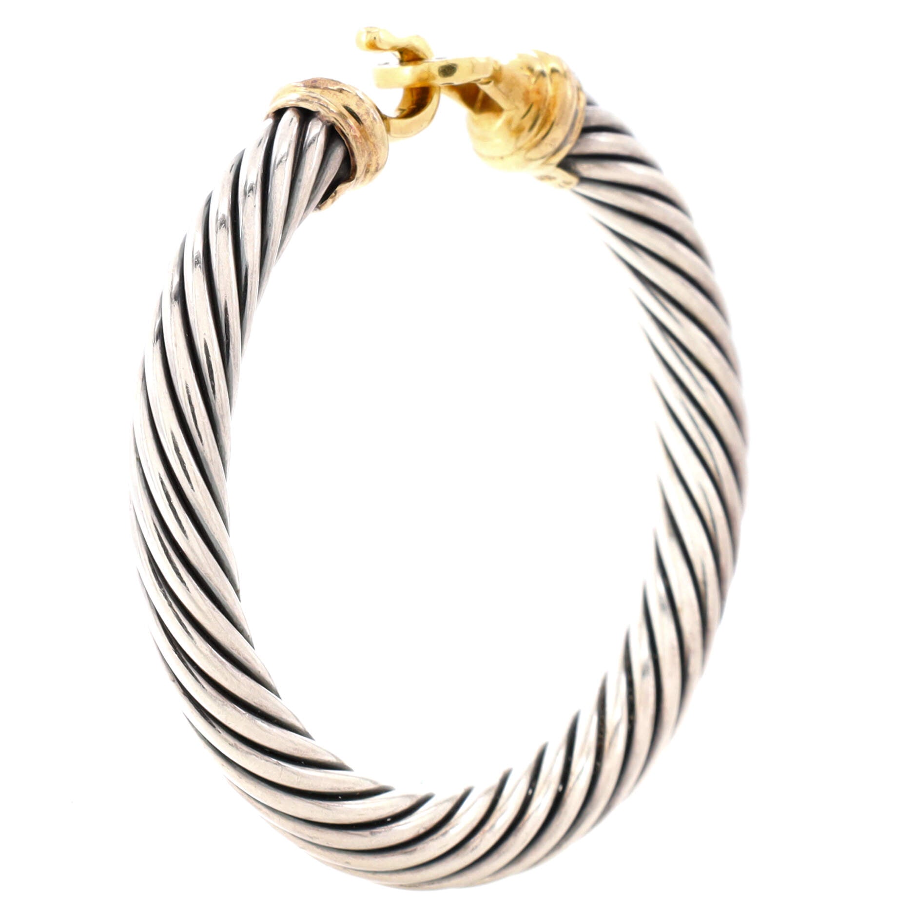 Cable Buckle Bracelet Sterling Silver with 18K Yellow Gold and Pave Diamonds 7mm