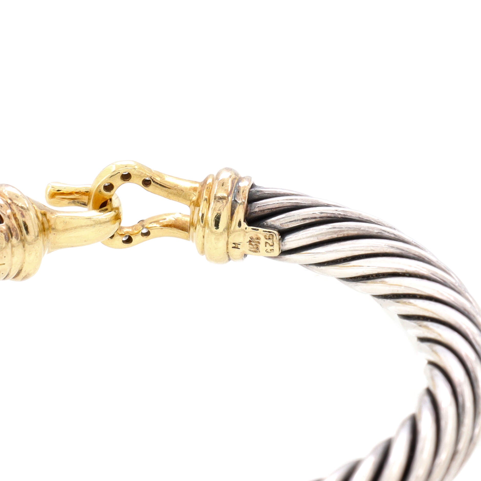 Cable Buckle Bracelet Sterling Silver with 18K Yellow Gold and Pave Diamonds 7mm