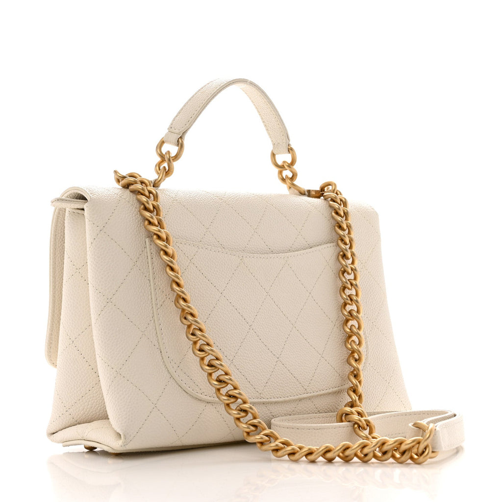 Grained Calfskin Small Stitched Flap White