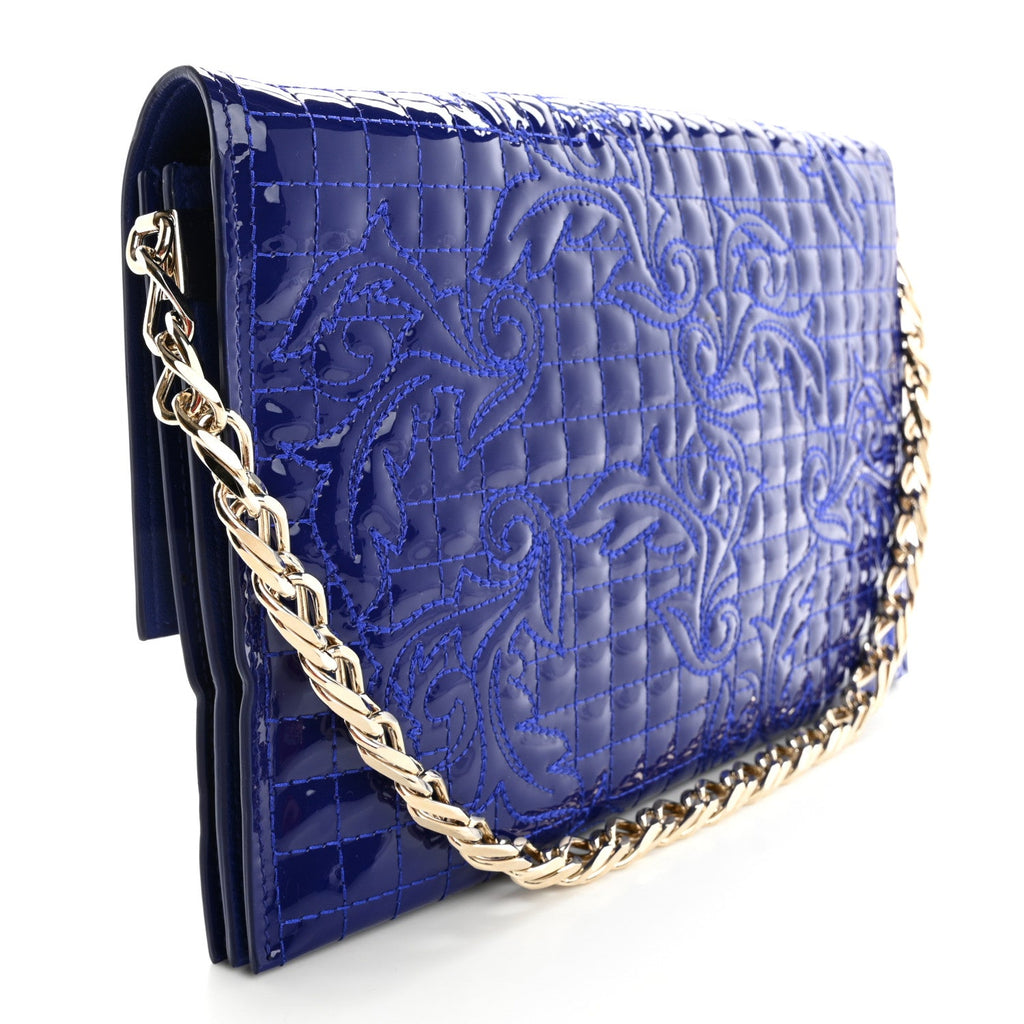 Patent Barocco Quilted Vanitas Chain Pouch Poison Blue