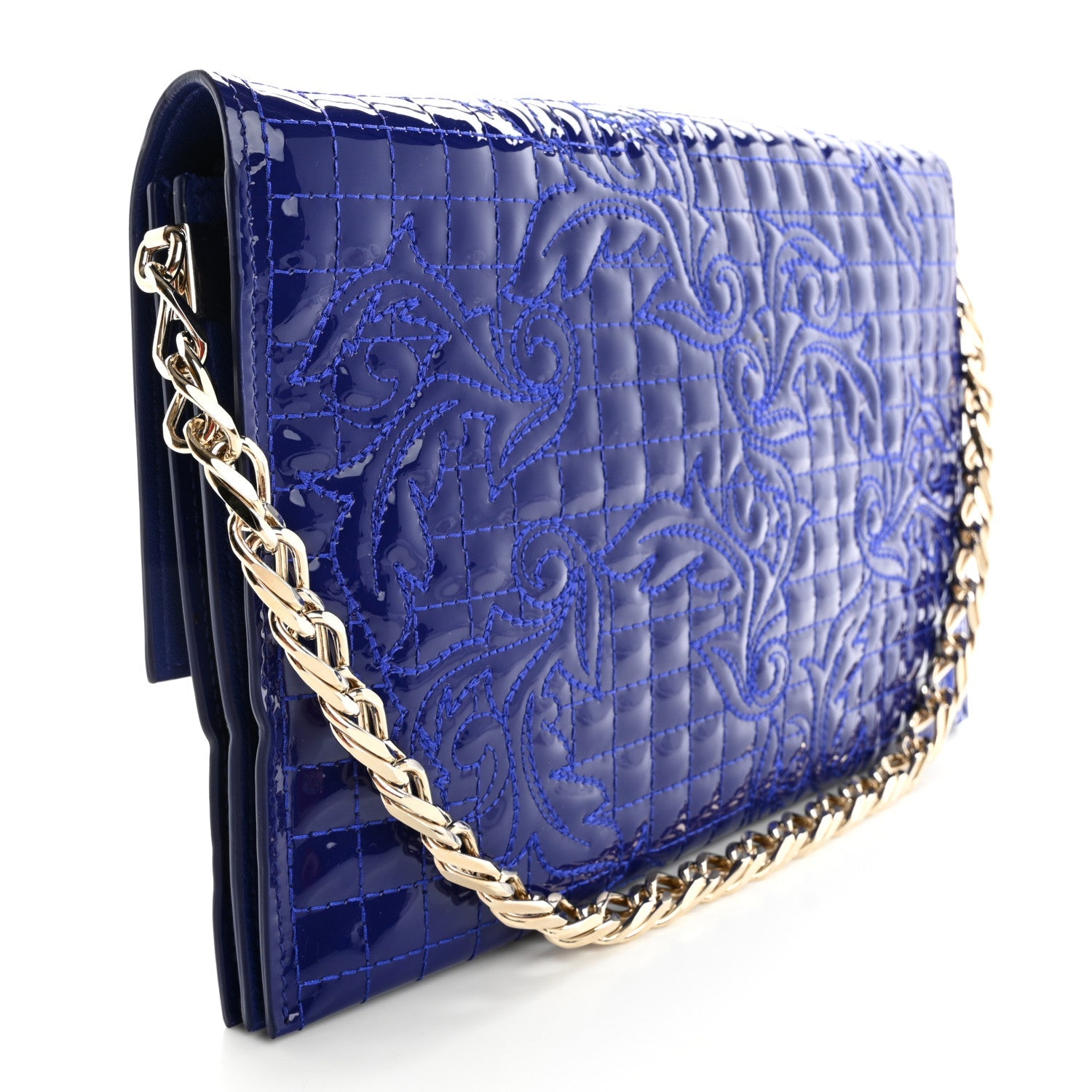Patent Barocco Quilted Vanitas Chain Pouch Poison Blue