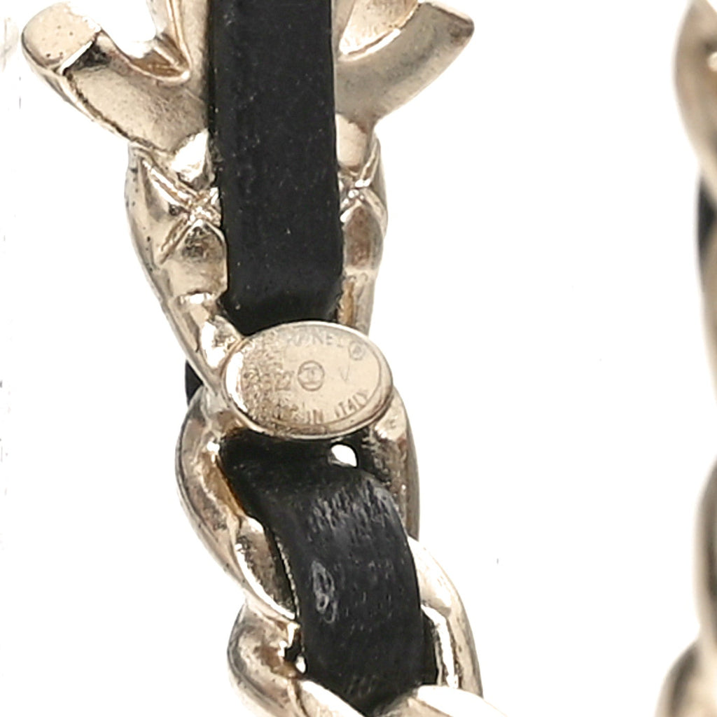 Metal Lambskin Quilted CC Turnlock Chain Hoop Earrings Gold Black