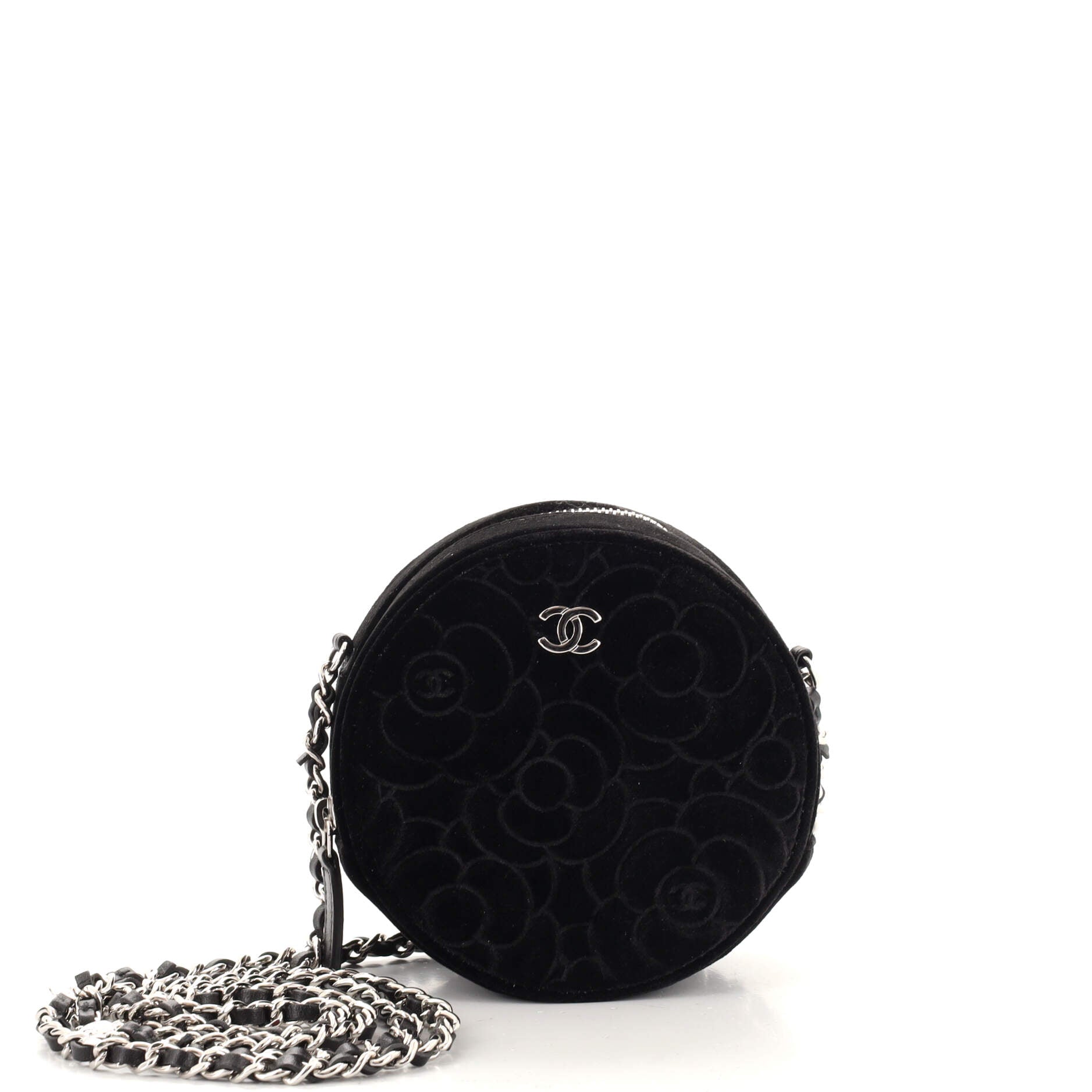 Round Clutch with Chain Camellia Velvet