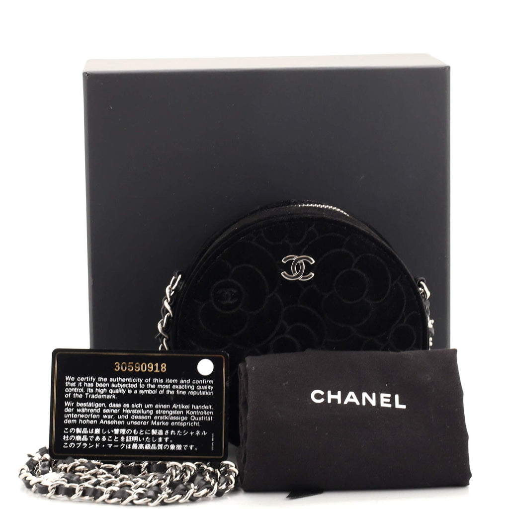 Round Clutch with Chain Camellia Velvet