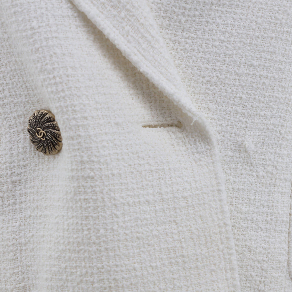 Women's CC Crest Pocket Double Breasted Cropped Sleeve Jacket Tweed