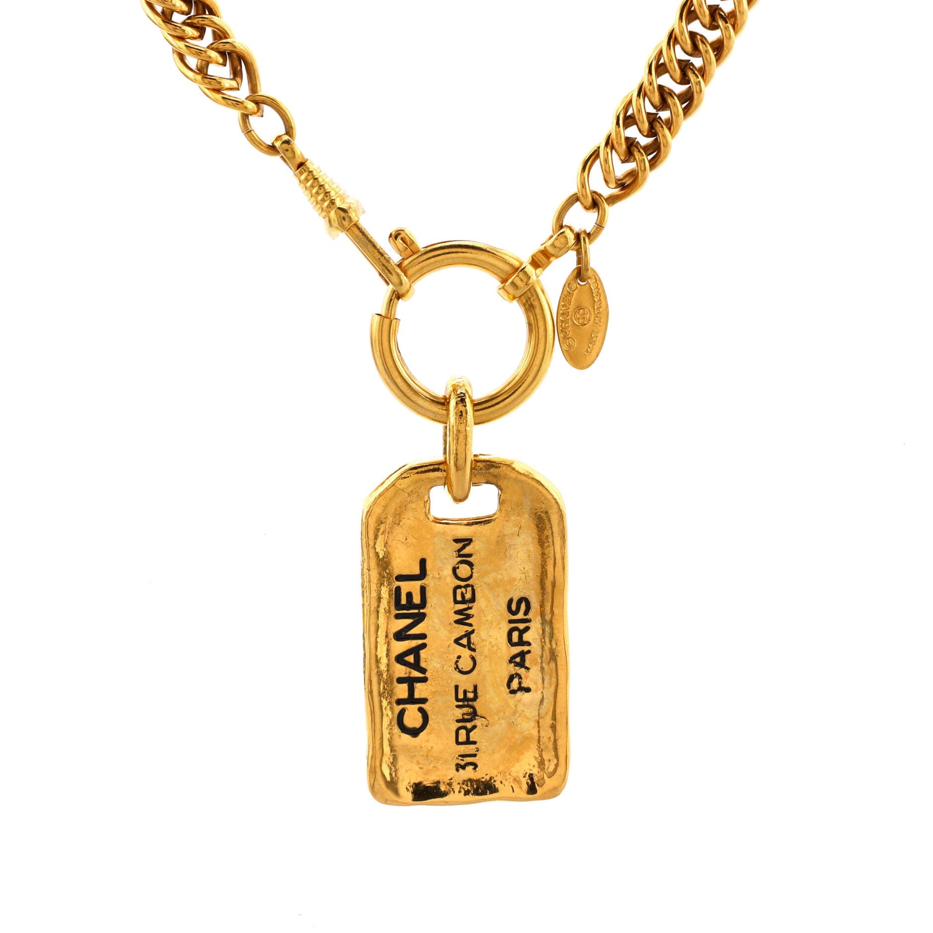Vintage CC Dog Tag Pendant Necklace Metal