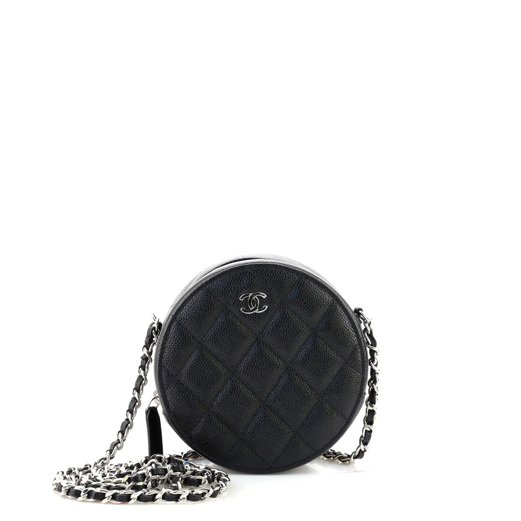Round Clutch with Chain Quilted Caviar Mini