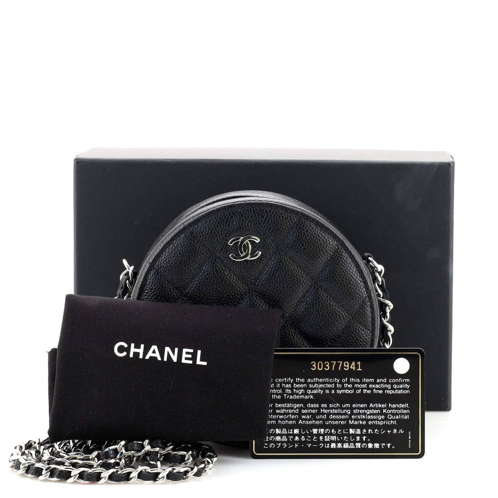 Round Clutch with Chain Quilted Caviar Mini