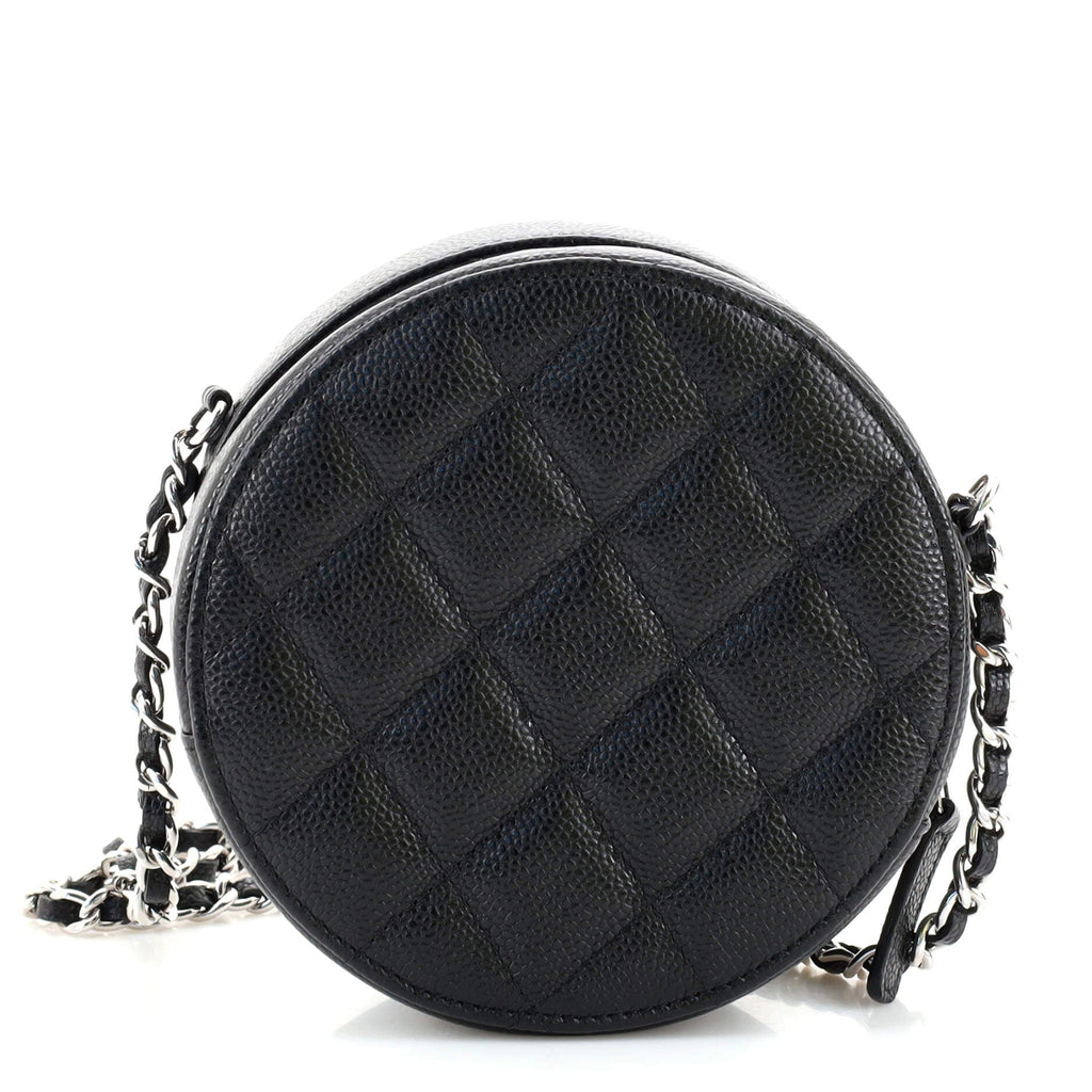 Round Clutch with Chain Quilted Caviar Mini