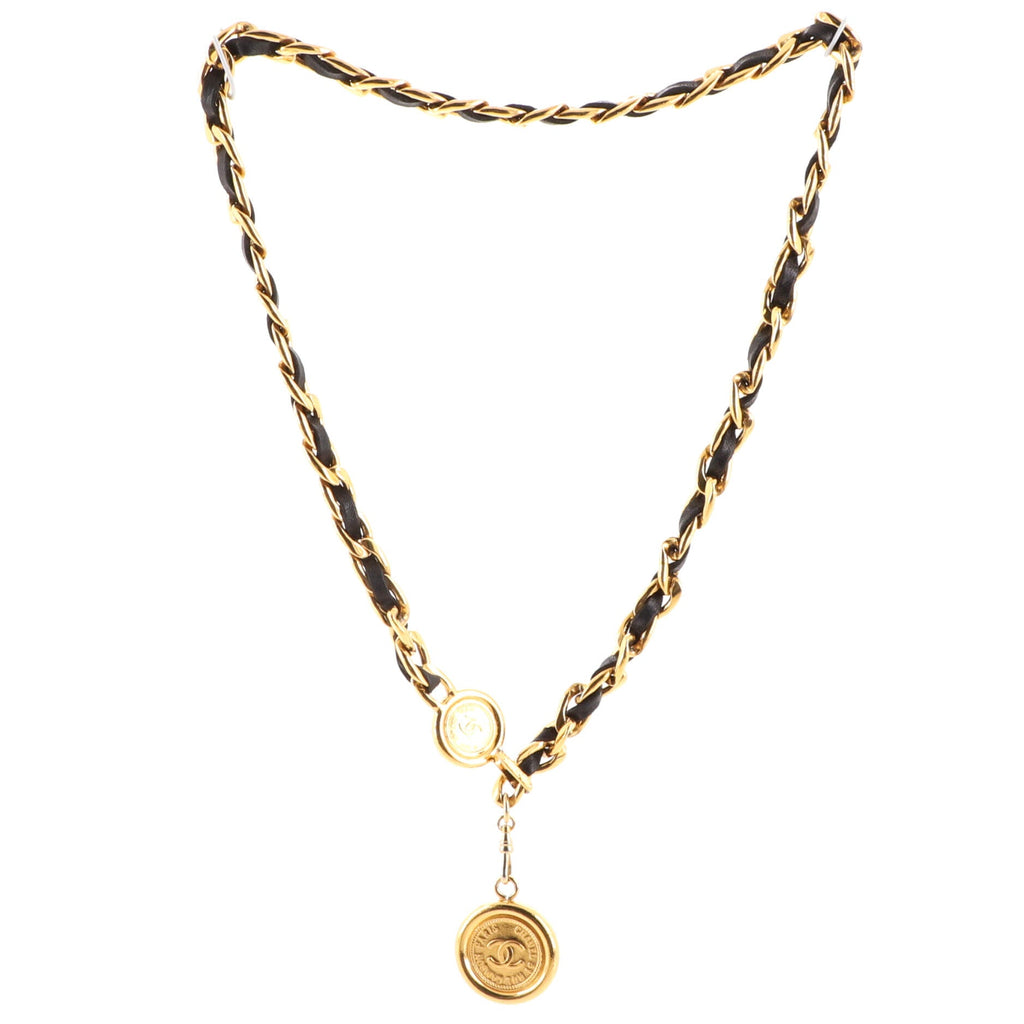 Vintage Medallion Chain Belt Metal and Leather 75