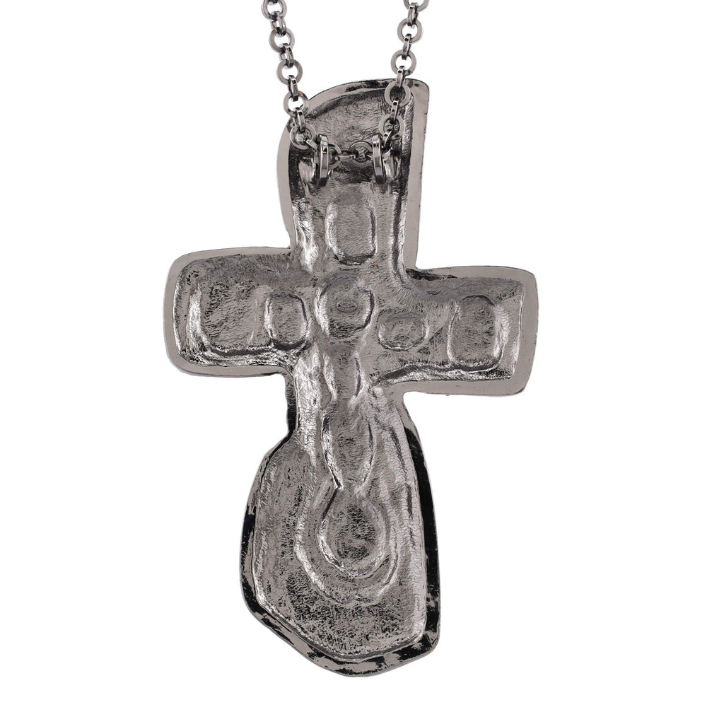 Oversized Cross Chain Necklace Metal with Gripoix