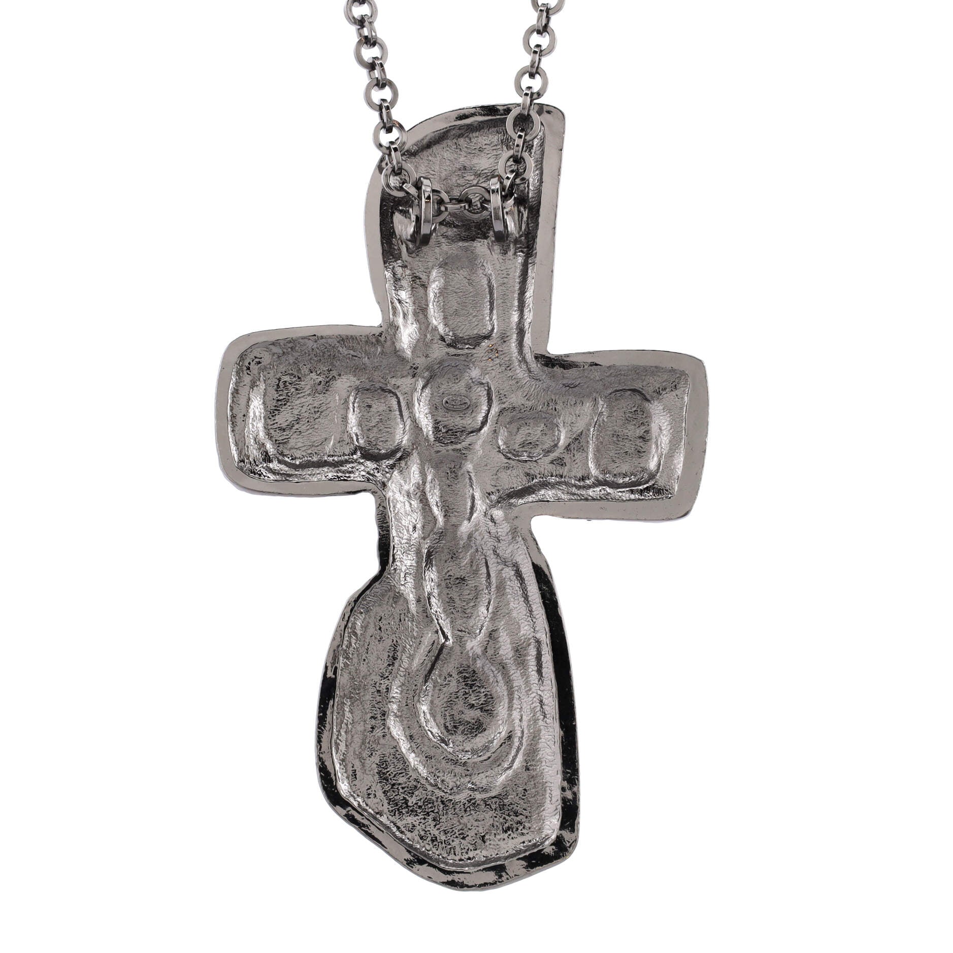 Oversized Cross Chain Necklace Metal with Gripoix