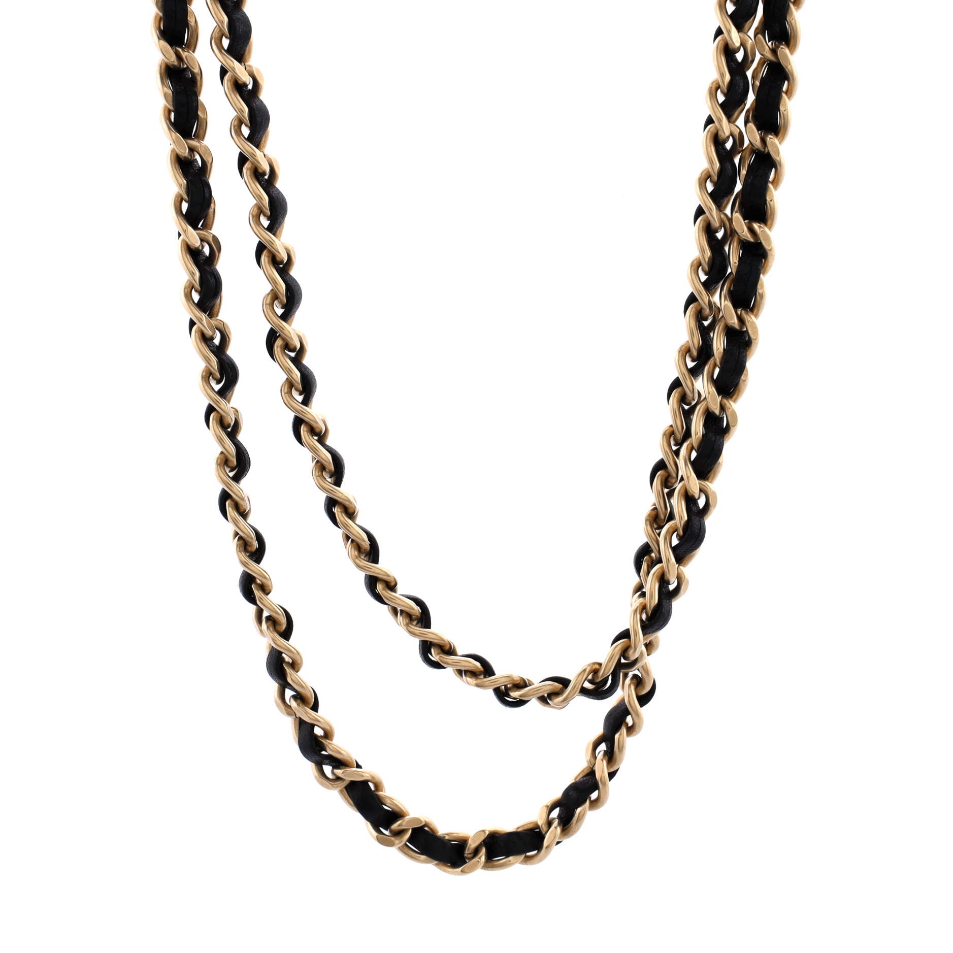 CC Turnlock Double Chain Necklace Metal with Leather