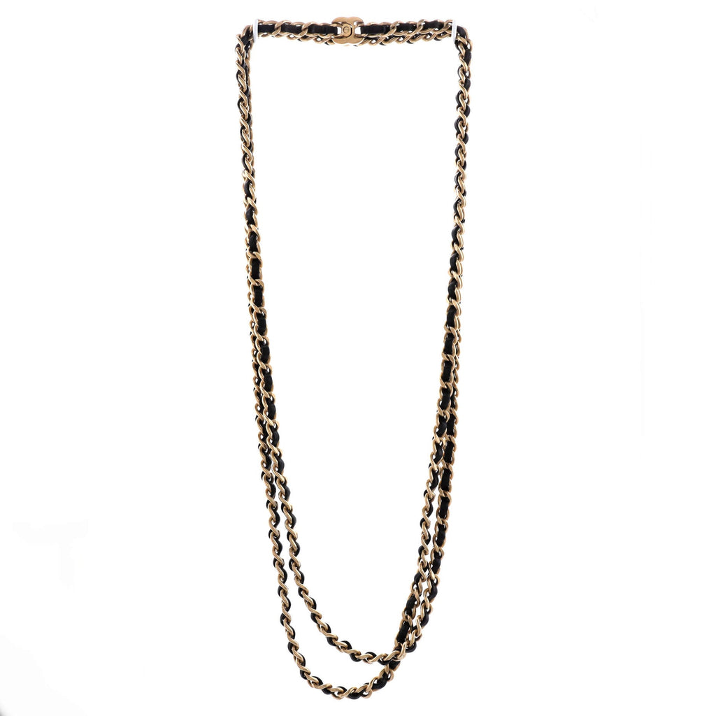CC Turnlock Double Chain Necklace Metal with Leather
