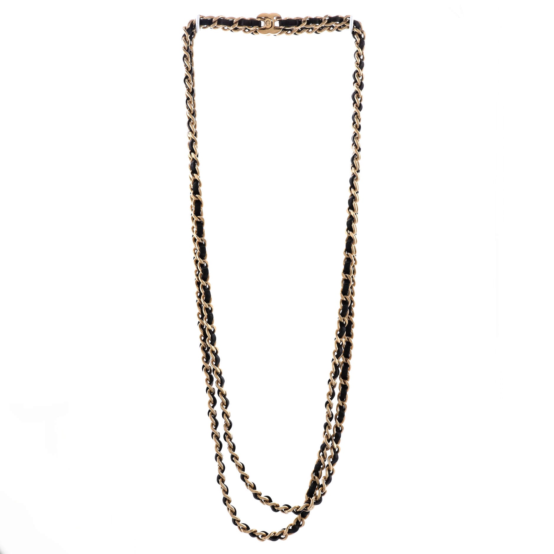 CC Turnlock Double Chain Necklace Metal with Leather