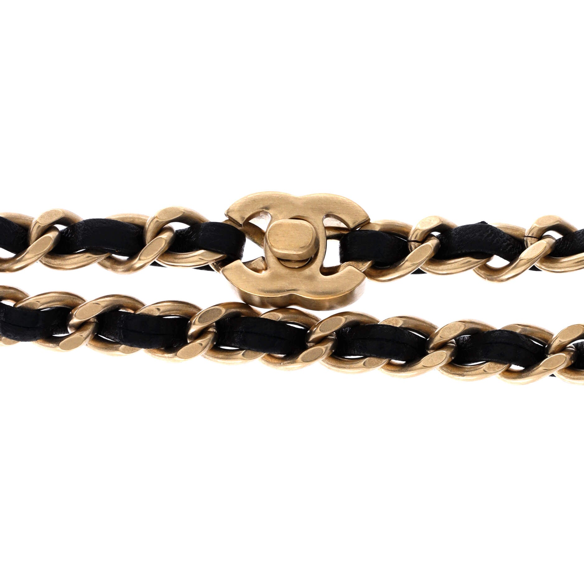 CC Turnlock Double Chain Necklace Metal with Leather