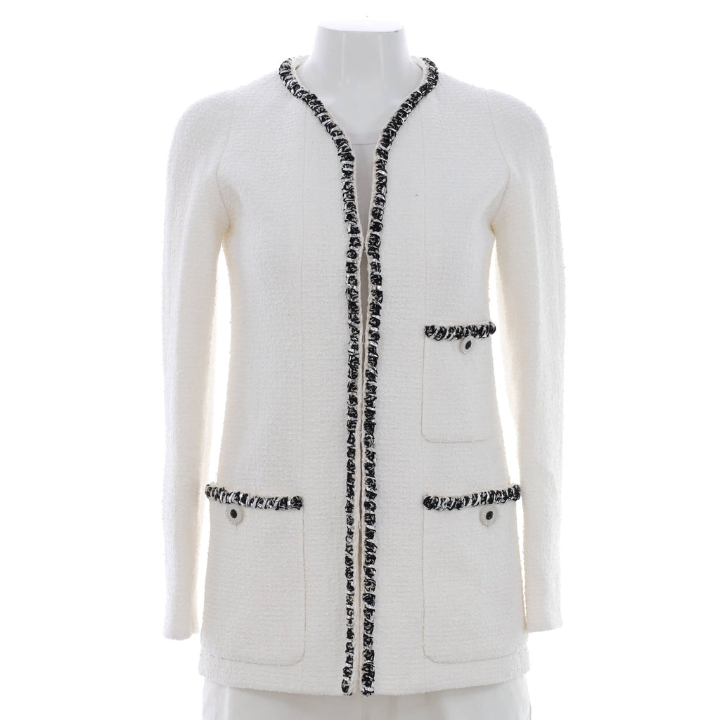 Women's Collarless V-Neck Three Pocket Jacket Tweed
