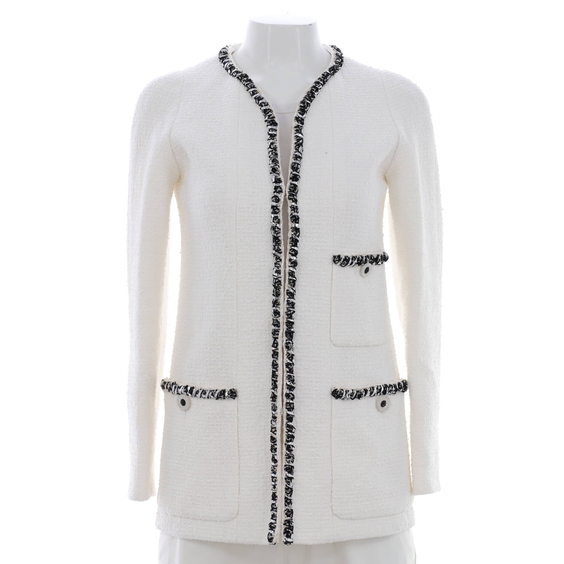 Women's Collarless V-Neck Three Pocket Jacket Tweed