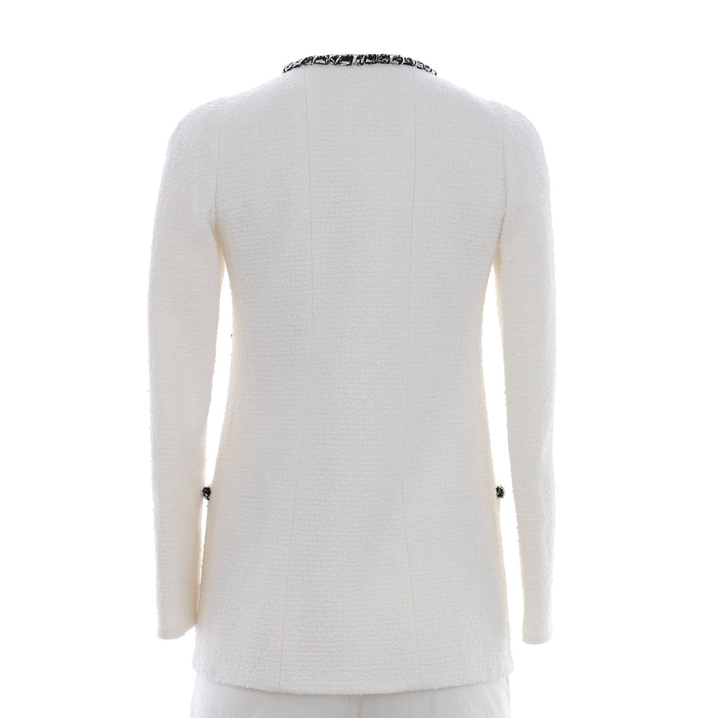 Women's Collarless V-Neck Three Pocket Jacket Tweed