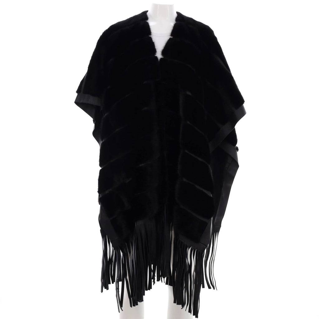 Women's Fringe Cape Mink and Leather