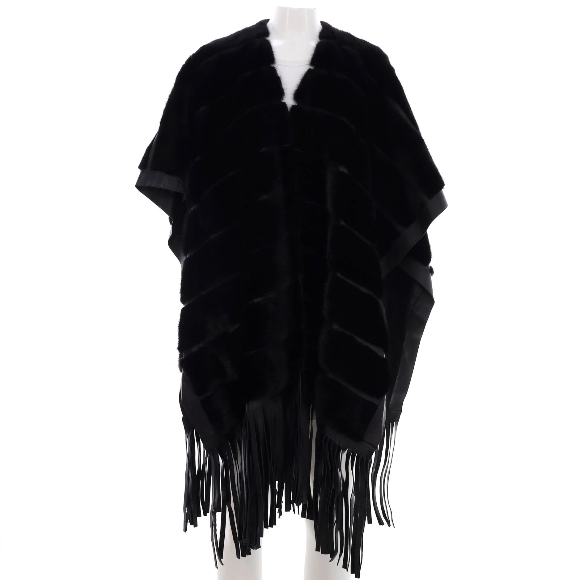 Women's Fringe Cape Mink and Leather
