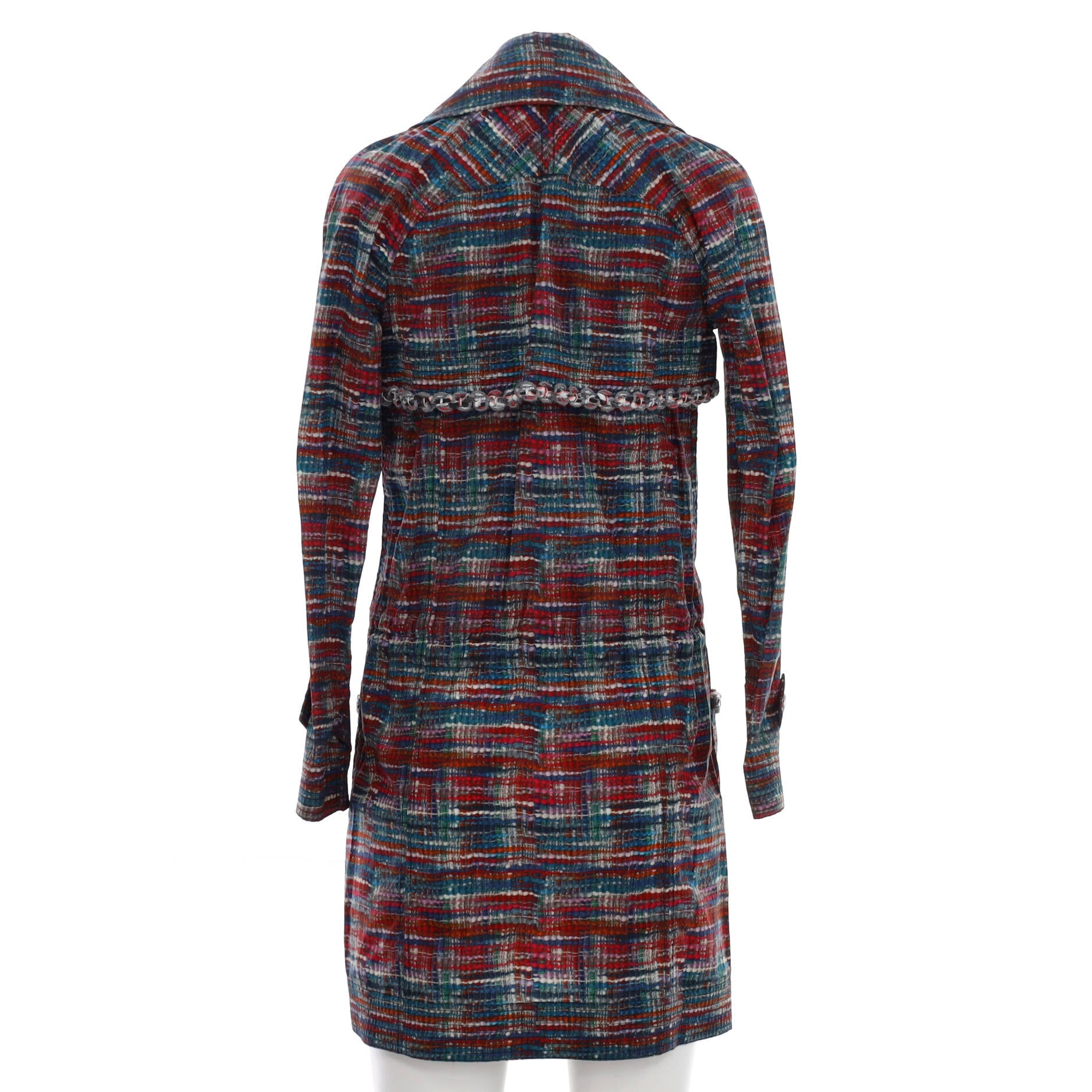 Women's Double Breasted Chain Detail Jacket Printed Cotton and Polyurethane Blend