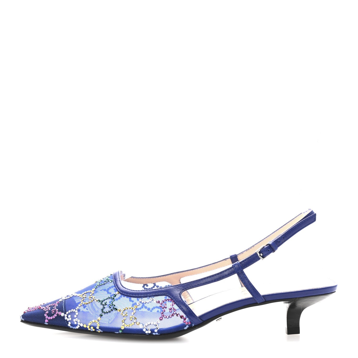 Tela Retino Nappa Charlotte Crystal GG Monogram Square G 35mm Slingback Pumps 38.5 Splash Net Blue Witch