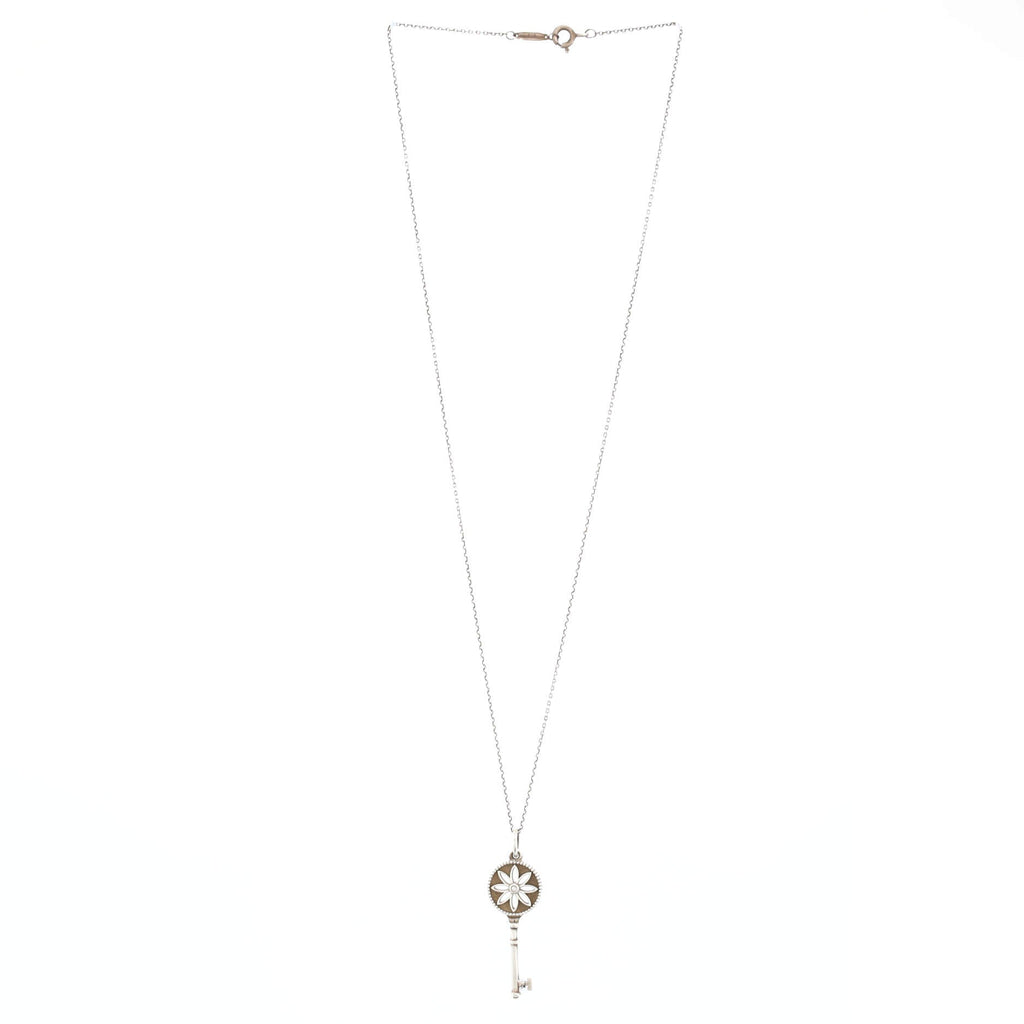 Daisy Key Pendant Necklace Sterling Silver with Diamond Small