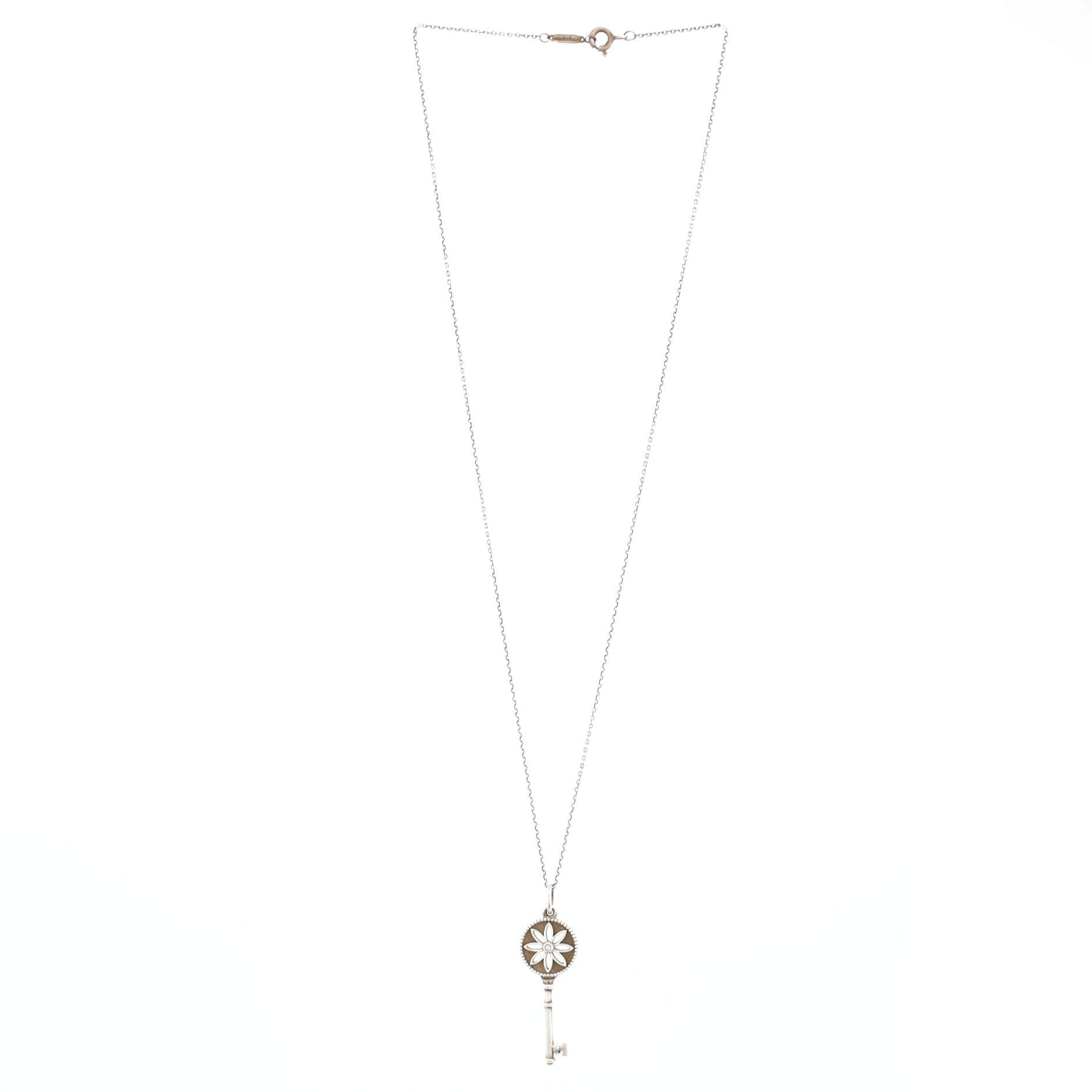 Daisy Key Pendant Necklace Sterling Silver with Diamond Small