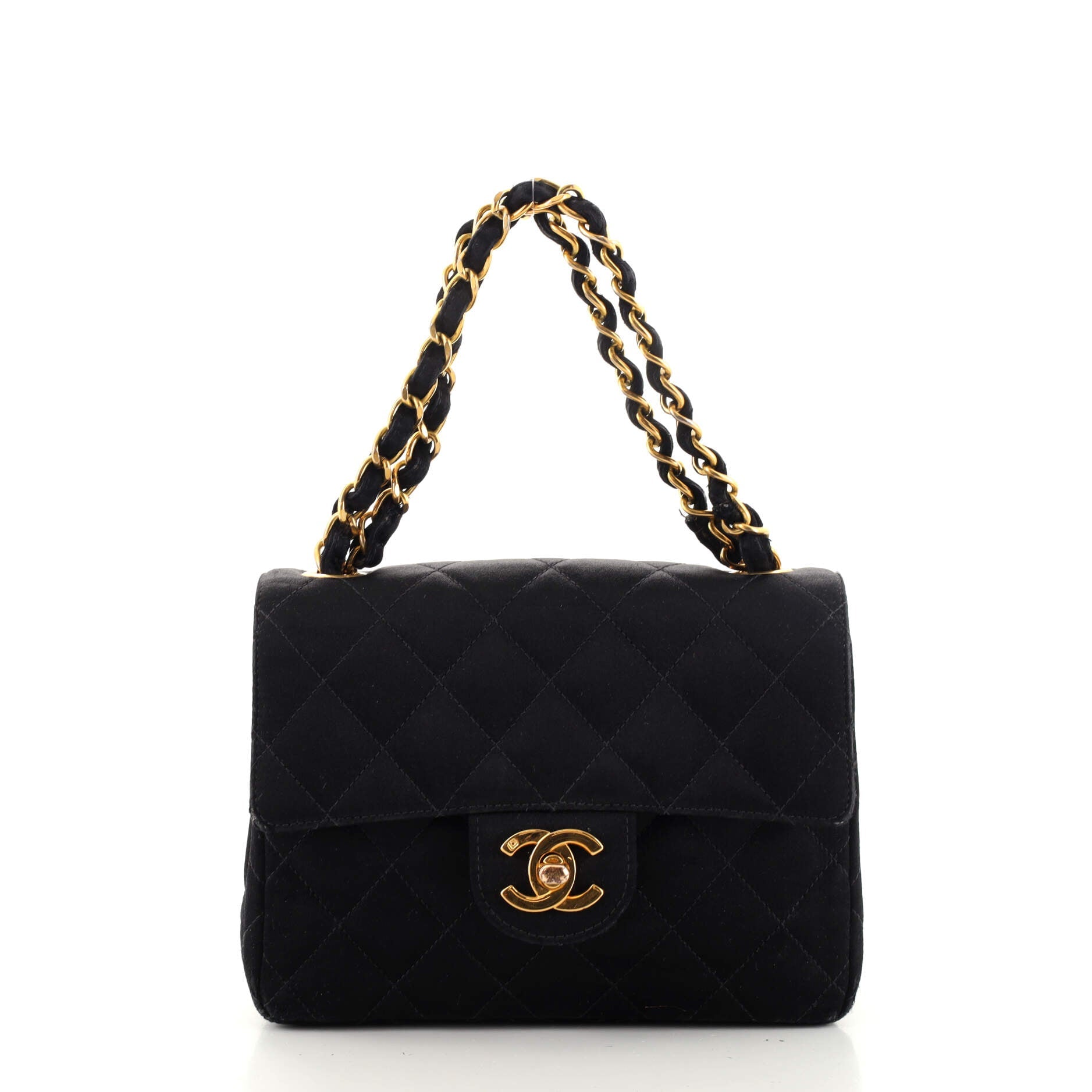 Vintage Square Classic Single Flap Bag Quilted Satin Mini