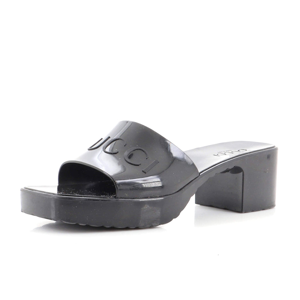 Women's Logo Heeled Slide Sandals Rubber