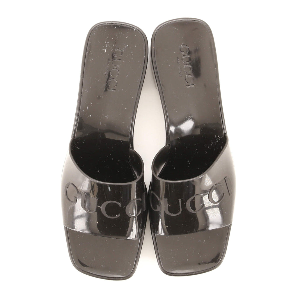 Women's Logo Heeled Slide Sandals Rubber