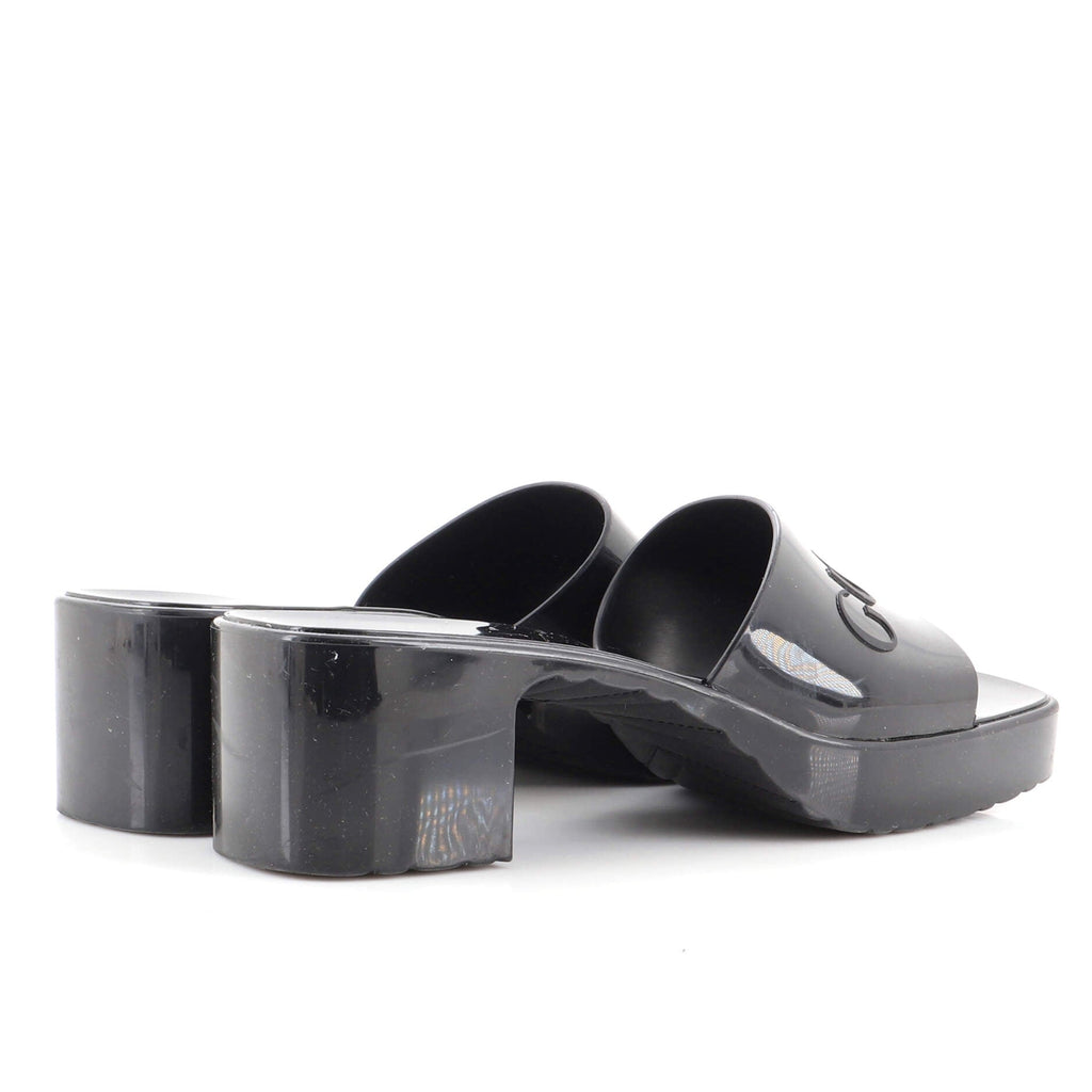 Women's Logo Heeled Slide Sandals Rubber